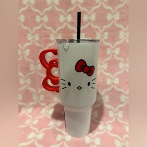 Large Hello Kitty White & Red Stainless Steel Travel Tumbler with Bow Handle